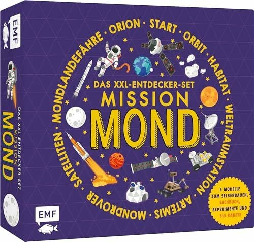 Das XXL-Entdecker-Set – Mission Mond: 5 Modelle zum Selberbauen, Sachbuch, Experimente und Rakete: Erfahre alles über ein Leben auf dem Mond und baue das Raumschiff Orion, einen Mondrover u.v.m