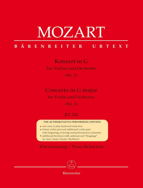 Wolfgang Amadeus Mozart-Violin Concerto No.3 In G K.216-Violine und Klavier-BOOK