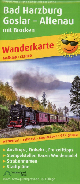 Bad Harzburg, Goslar, Altenau mit Brocken: Wanderkarte mit Ausflugszielen, Einkehr- & Freizeittipps und Stadtplänen, wetterfest, reissfest, abwischbar, GPS-genau. 1:25000 (Wanderkarte: WK)