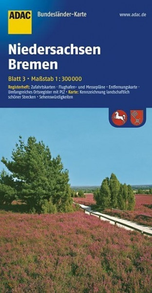 ADAC BundesländerKarte Deutschland 03. Niedersachsen und Bremen 1 : 300 000