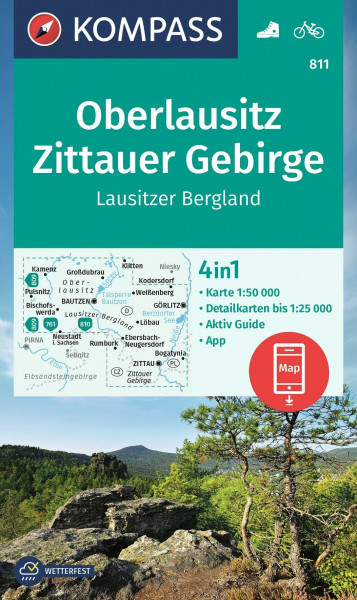 KOMPASS Wanderkarte 811 Oberlausitz, Zittauer Gebirge, Lausitzer Bergland 1:50.000: 4in1 Wanderkarte, mit Aktiv Guide und Detailkarten inklusive Karte ... Verwendung in der KOMPASS-App. Fahrradfahren.