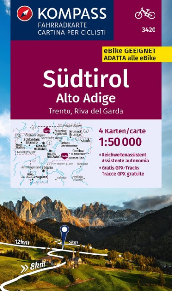 KOMPASS Fahrradkarte 3420 Südtirol / Alto Adige, Trento, Riva del Garda 1:50.000