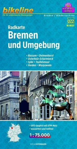 Radkarte Bremen und Umgebung (RK-NDS07): Bassum, Delmenhorst, Osterholz-Scharmbeck, Syke, Teufelsmoor, Verden, Worpswede. GPS-tauglich mit UTM-Netz. Wasserfest und reißfest (Bikeline Radkarte)