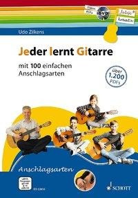Jeder lernt Gitarre - mit 100 einfachen Anschlagsarten. Lehrbuch mit DVD