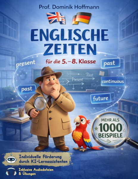Englische Zeiten lernen mit Detektiv Stumble und Polly - Das Übungsbuch für die 5.-8. Klasse: Alle Zeiten einfach verstehen mit Geschichten, über 1000 Beispielen, Audiodateien & KI-Lernassistent