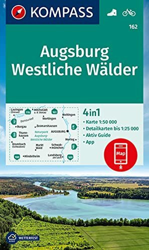 KOMPASS Wanderkarte 162 Augsburg, Westliche Wälder 1:50.000: 4in1 Wanderkarte mit Aktiv Guide und Detailkarten inklusive Karte zur offline Verwendung in der KOMPASS-App. Fahrradfahren.