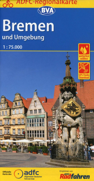 ADFC-Regionalkarte Bremen und Umgebung mit Tagestouren-Vorschlägen, 1:75.000