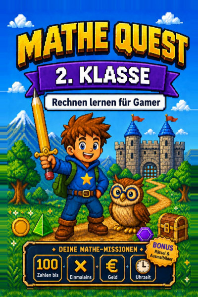 Mathe Quest 2. Klasse - Rechnen lernen für Gamer: Zahlen bis 100, Einmaleins, Geld & Uhrzeit