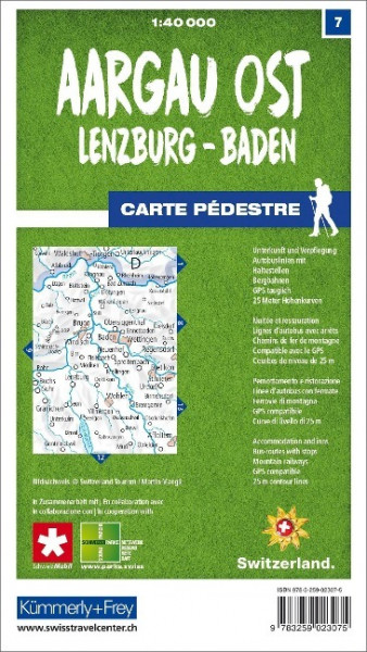 Aargau Ost Lenzburg - Baden 07 Wanderkarte 1:40 000 matt laminiert