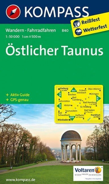 Östlicher Taunus 1 : 50 000: Wanderkarte mit Radrouten und Aktiv Guide. GPS-genau. 1:50000 (KOMPASS Wanderkarte, Band 840)