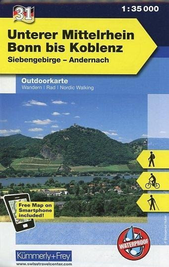 KuF Deutschland Outdoorkarte 31 Unterer Mittelrhein, Bonn bis Koblenz 1 : 35 000