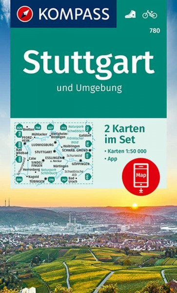 KOMPASS Wanderkarten-Set 780 Stuttgart und Umgebung (2 Karten) 1:50.000: inklusive Karte zur offline Verwendung in der KOMPASS-App. Fahrradfahren.