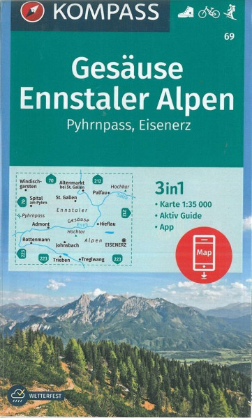 KOMPASS Wanderkarte Gesäuse, Ennstaler Alpen, Pyhrnpass, Eisenerz: 3in1 Wanderkarte 1:35000 mit Aktiv Guide inklusive Karte zur offline Verwendung in ... Skitouren. (KOMPASS-Wanderkarten, Band 69)