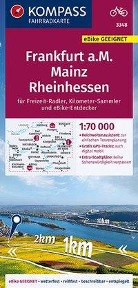 KOMPASS Fahrradkarte 3348 Frankfurt a.M., Mainz, Rheinhessen 1:70.000