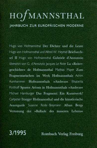 Hofmannsthal-Jahrbuch zur Europäischen Moderne. Bd. 3/1995