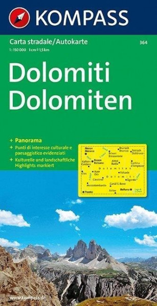 Dolomiten 1 : 150 000. Autokarte mit Panorama