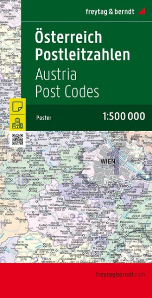 Postleitzahlenkarte Österreich 1 : 500 000. Poster-Karte gefaltet