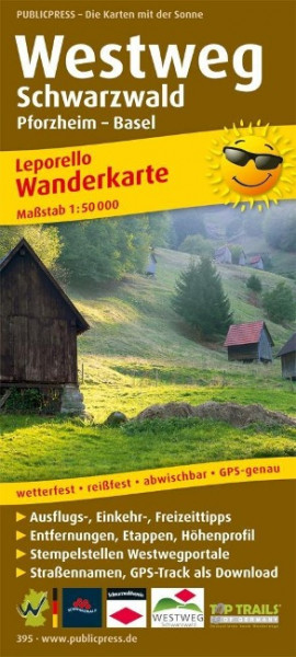 Wanderkarte Westweg Schwarzwald, Pforzheim - Basel 1 : 50 000
