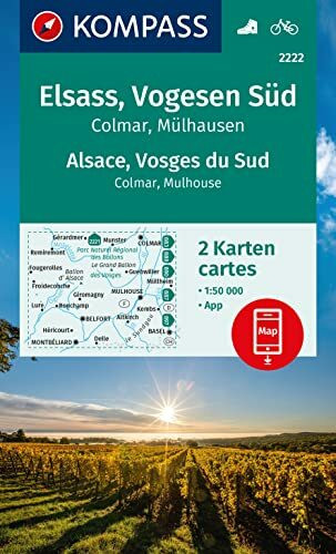 KOMPASS Wanderkarten-Set 2222 Elsass, Vogesen Süd, Alsace, Vosges du Sud, Colmar, Mülhausen, Mulhouse (2 Karten) 1:50.000: inklusive Karte zur offline Verwendung in der KOMPASS-App. Fahrradfahren.