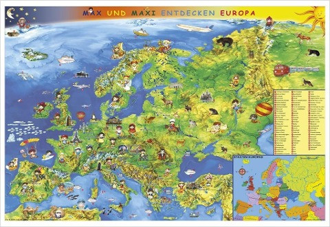 Kindereuropakarte. Wandkarte Poster
