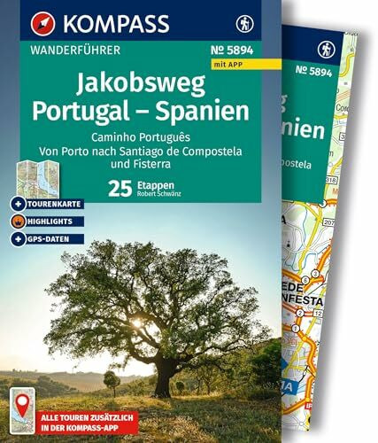 KOMPASS Wanderführer Jakobsweg Portugal – Spanien, 25 Etappen mit Extra-Tourenkarte: mit Touren und GPS-Daten in der KOMPASS-App