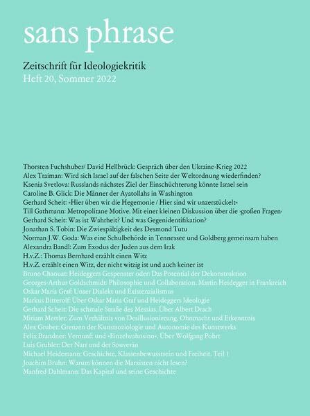 sans phrase: Zeitschrift für Ideologiekritik; Heft 20, Sommer 2022