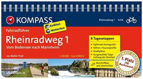 KOMPASS Fahrradführer Rheinradweg 1, vom Bodensee nach Mannheim: Fahrradführer mit Routenkarten im optimalen Maßstab.