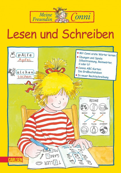 Conni Gelbe Reihe: Lesen und Schreiben: Mit Conni erste Wörter lernen; Übungen und Spiele: Silbentrennung, Reimwörter, V oder W?; Connis ABC-Tafeln: die Groß- und Kleinbuchstaben