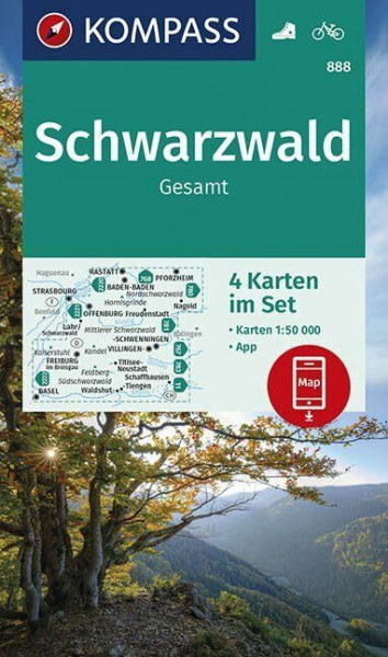 KOMPASS Wanderkarte Schwarzwald Gesamt: 4 Wanderkarten 1:50000 im Set inklusive Karte zur offline Verwendung in der KOMPASS-App. Fahrradfahren. (KOMPASS-Wanderkarten, Band 888)