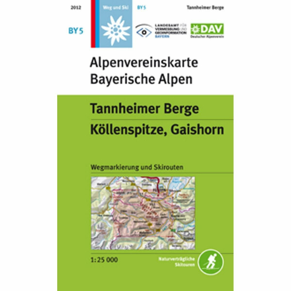 Tannheimer Berge, Köllenspitze, Gaishorn: Topographische Karte mit Wegmarkierungen, Ski- und Schneeschuhrouten (Alpenvereinskarten)