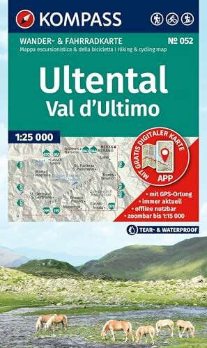 KOMPASS Wanderkarte 052 Ultental / Val d'Ultimo 1:25.000: Wander- und Fahrradkarte in einem - inklusive Offline-Verwendung in der KOMPASS-App. Wander-& Radwege. Skitouren. Langlaufen. Reiten.