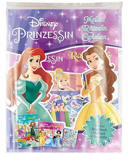 Disney Prinzessin: Malen - Rätseln - Stickern: Enthält: Sticker, Rätselbuch, Malbuch, 4 Buntstifte