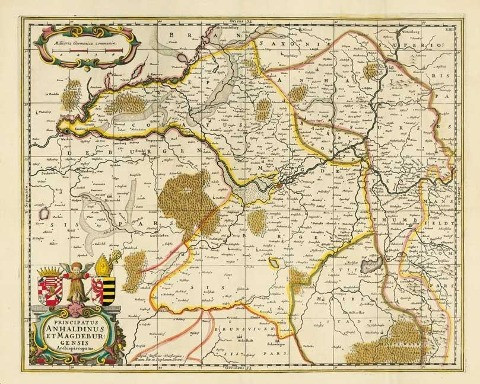 Historische Karte: Das Fürstentum Anhalt und das Erzbistums Magdeburg 1647 - Plano