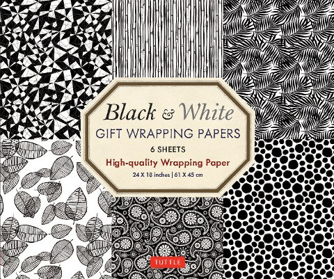 Black & White Gift Wrapping Papers - 6 Sheets: High-Quality 24 X 18 Inch (61 X 45 CM) Wrapping Paper