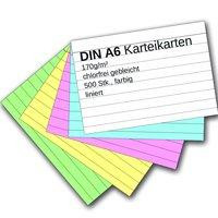 Karteikarten 500 Stück A6 farbig liniert