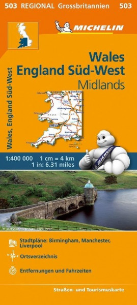 Michelin Wales, England Süd-West, Midlands. Straßen- und Tourismuskarte 1:400.000