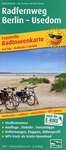 Radwanderkarte Radfernweg Berlin - Usedom 1 : 50 000