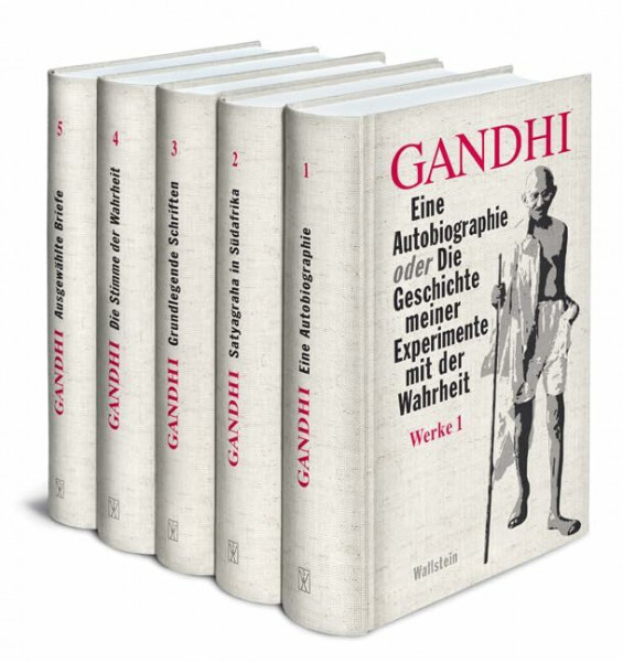 Ausgewählte Werke: Eine Autobiographie; Satyagraha in Südafrika; Grundlegende Schriften; Die Stimme der Wahrheit; Ausgewählte Briefe