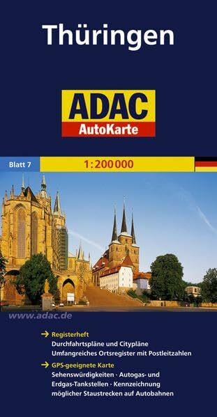 ADAC AutoKarte Deutschland, Thüringen 1:200.000: GPS-geeignete Karte: Sehenswürdigkeiten, Autogas- und Erdgas-Tankstellen. Mit Kennzeichnung möglicher ... (ADAC AutoKarten Deutschland 1:200 000)