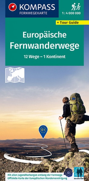 KOMPASS Fernwegekarte Fernwanderwege Europa, Long-Distance-Paths Europe 1:4 Mio.