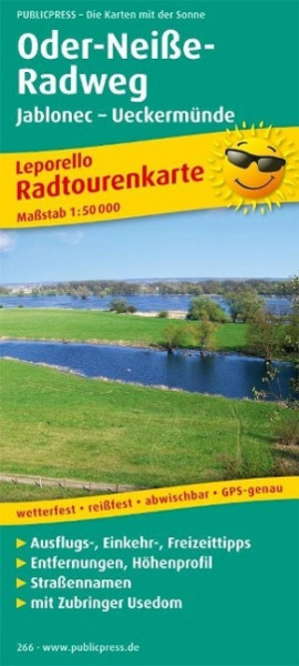 Radwanderkarte Oder-Neiße-Radweg, Jablonec - Ueckermünde 1 : 50 000
