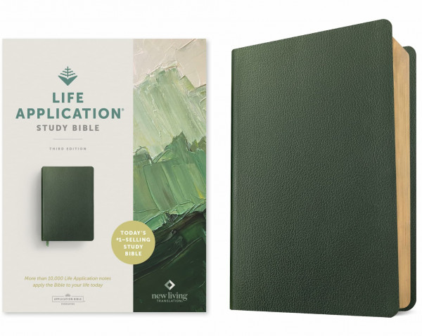 Holy Bible: Nlt Life Application Study Bible - Red Letter, Genuine Leather, Olive Green