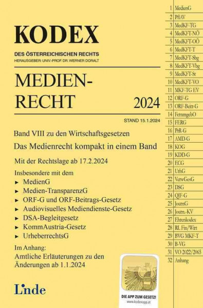 KODEX Medienrecht 2024: Wirtschaftsgesetze Band VIII (Kodex Wirtschaftsgesetze)