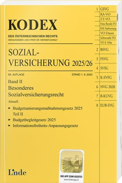 KODEX Sozialversicherung 2025/26, Band II (Kodex des Österreichischen Rechts)
