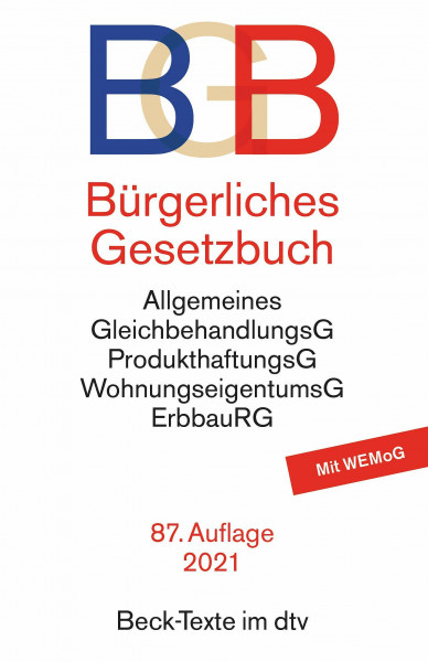 Bürgerliches Gesetzbuch: mit Allgemeinem Gleichbehandlungsgesetz, Produkthaftungsgesetz, Unterlassungsklagengesetz, Wohnungseigentumsgesetz, ... Mit WEMoG (Beck-Texte im dtv)