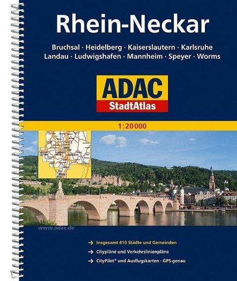 ADAC StadtAtlas Rhein-Neckar 1 : 20 000 mit Bruchsal, Heidelberg, Kaiserslautern, Karlsruhe