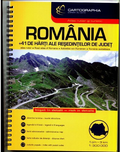 Cartographia Autoatlas von Rumänien. Cartographia rutier Romania. Cartographia Romania autoatlasza. Carthographia Road Atlas of Romania. Atlas Rooutier de la Roumanie (Country Atlas S.)