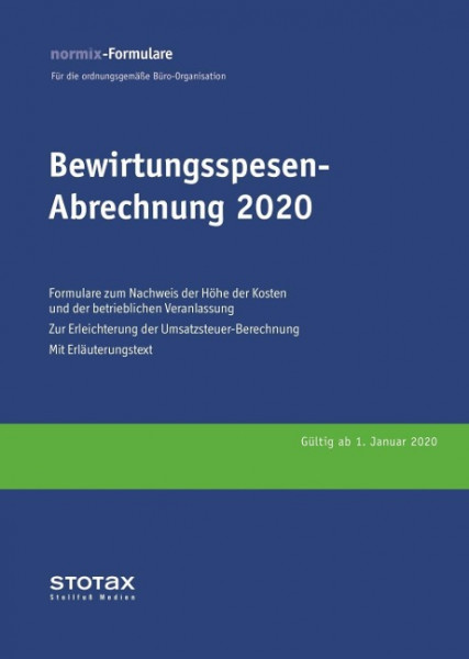 Bewirtungsspesen - Abrechnungen 2020, Formularblock