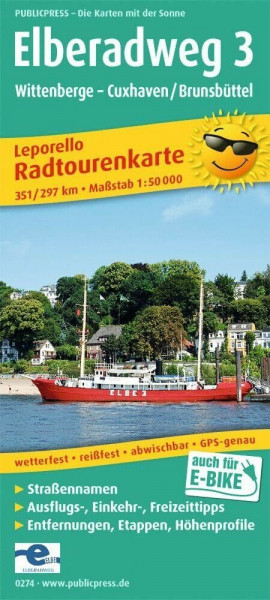 Publicpress Leporello Radtourenkarte Elberadweg 3, Wittenberge, Cuxhaven 1:50.000: Leporello Radtourenkarte mit Ausflugszielen, Einkehr- & ... 1:50000 (Leporello Radtourenkarte / LEP-RK)