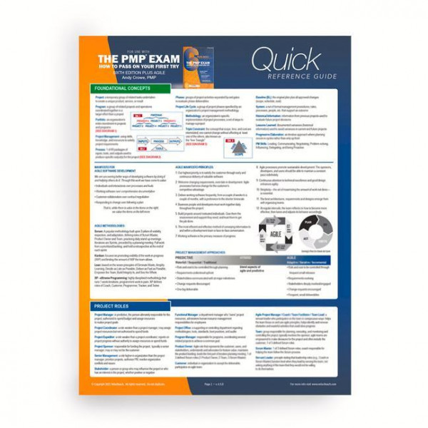 Pmp Exam: Quick Reference Guide, Sixth Edition Plus Agile